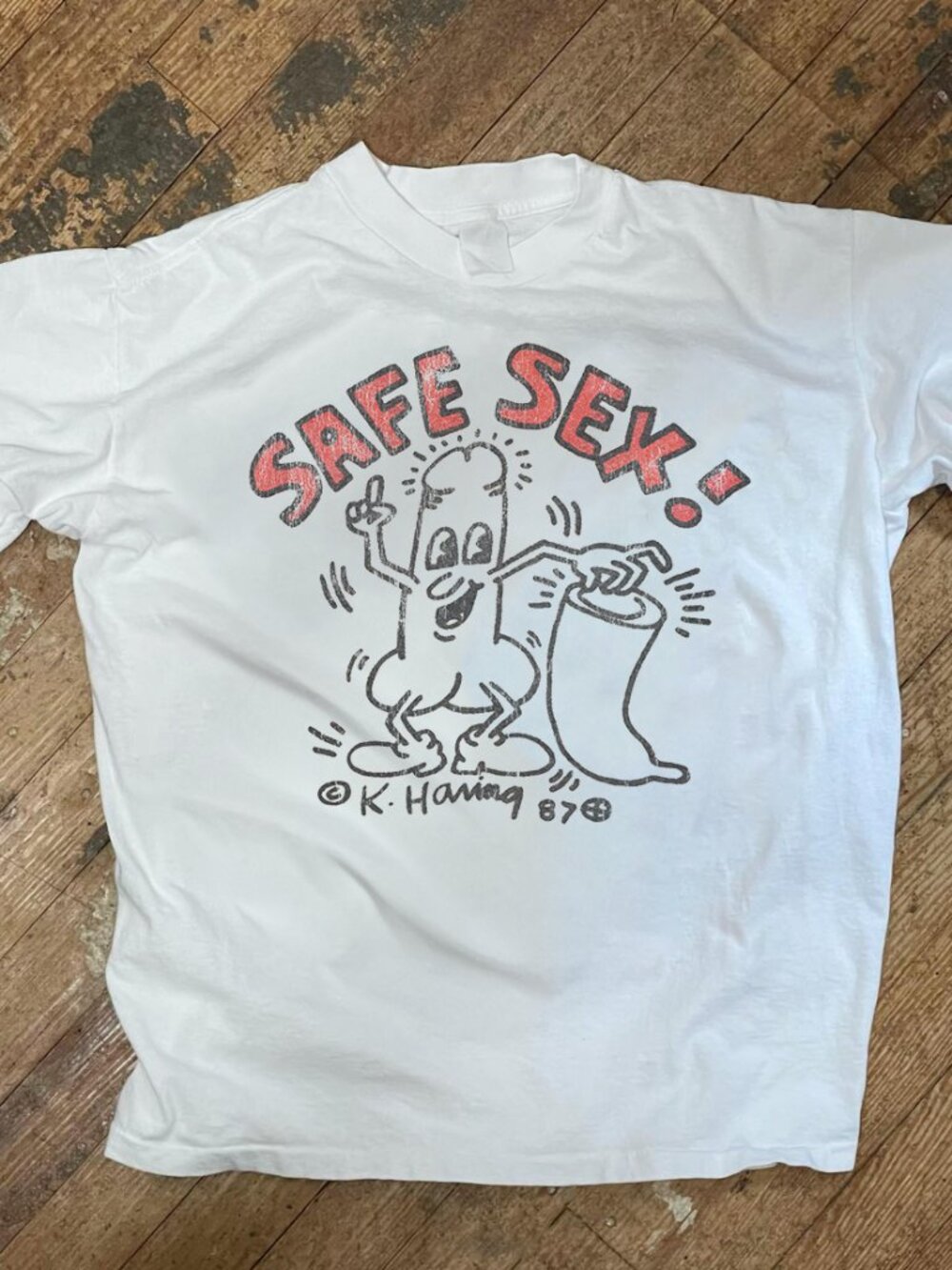 Safe Sex Keith Haring - 87 Vintage White T-Shirt